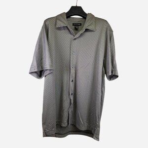 Kenneth Cole Short Sleeve Button Up Polo Shirt Green/Blk Stripe Size XXL Collar